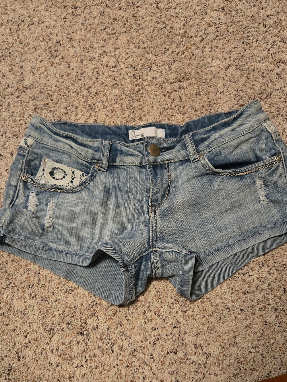 Empyre Blue Denim Lace Sewn Hem Shorts - Women's Size 5